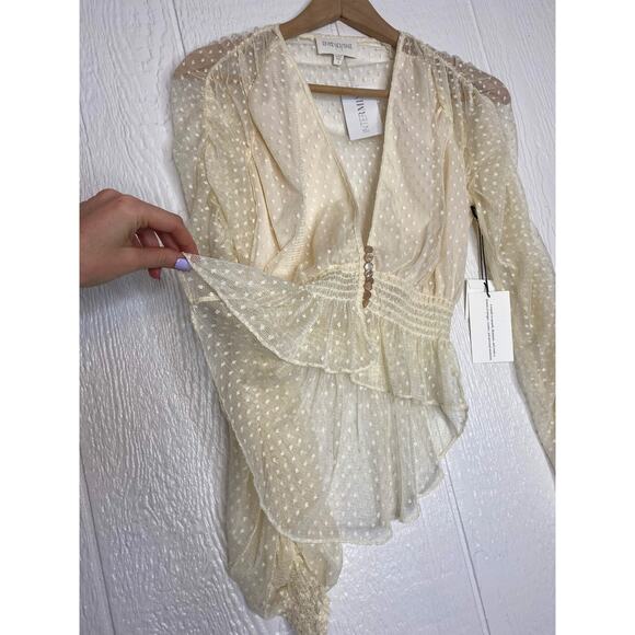 DIVINE HERITAGE Plunge Ivory Sheer Lace Ruched Crop Blouse US SMALL NWT $295 - Picture 12 of 12